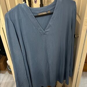 Susan Graver Blue Long Sleeve V-Neck Tunic